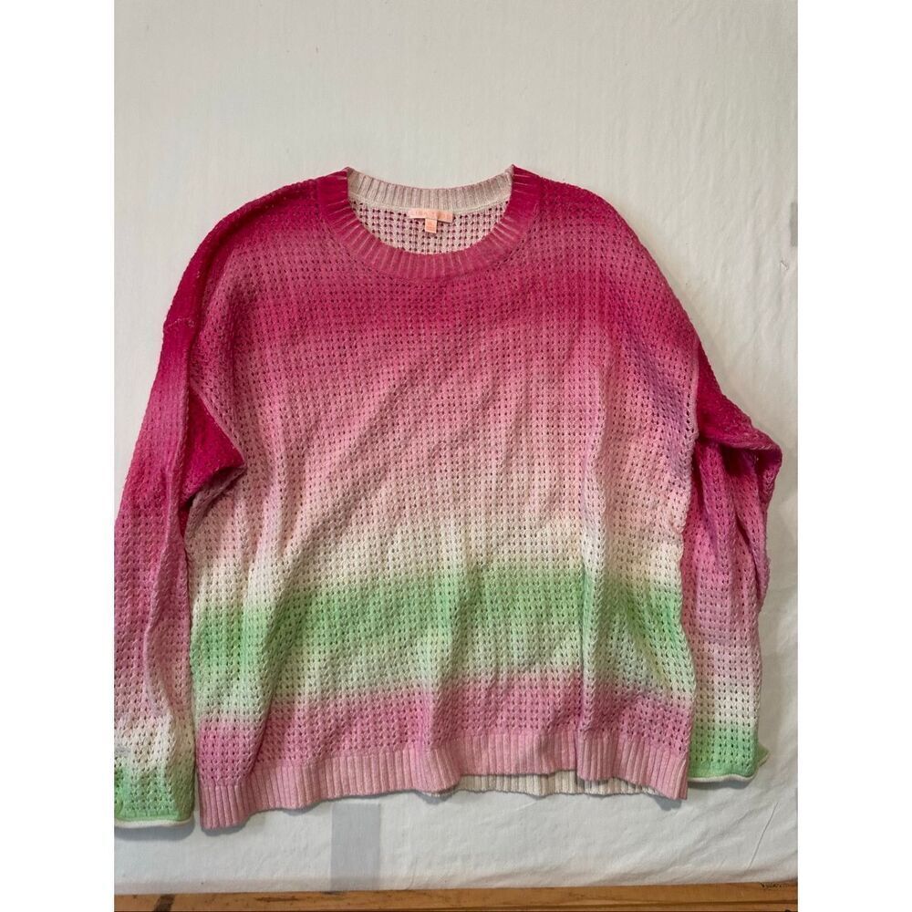 Lisa Todd Sweater XL Pink Ombre Lightweight Knit Merino Wool Blend Open Knit - Picture 2 of 8